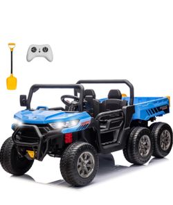 24V 2-Seater Toy Truck for Kids with Electric Tilting Bed, 4-Wheel Battery-Powered Ride-On Vehicle with Remote Control, Extra Shovel, Music Playback, 