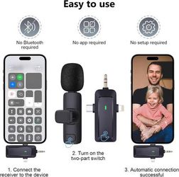 Wireless Lavalier Microphone for iPhone/Android Phone/Camera/Computer - 4 in 1 Clip-on Microphone for Video Recording, Vlog, TikTok,Black  About this 