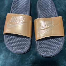 Gold Nike Slides With Sparkle Size 8