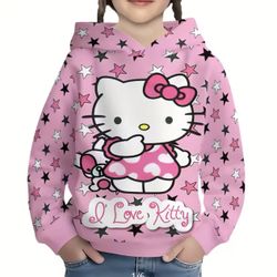 Pullover Hoodie Kitty Print For Girls 