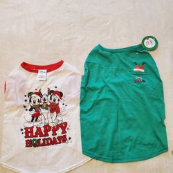 2 new christmas Pet Dog Animal T-shirts Tops Sz Large Disney Mickey & Santa Both For $12