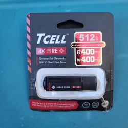 TCELL 4K Fire 512GB USB 3.2 Gen1 Flash Drive 400MB/s arriba, 1000 fotos en 18s, compatible con UASP, alta velocidad decorada con cristales Swarovski E