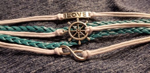 Blue & White Leather Color Charms Bracelet