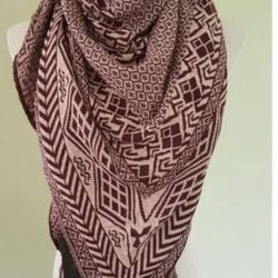INC International Concepts "Outwest" Knit Triangle Scarf – Sangria Red/Cream