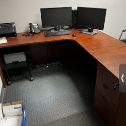 L Shape Desk With Three Drawer File Cabinet 
