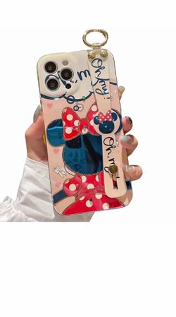 Minnie Mouse Disney Patterned Glossy Back Case w Wrist Strap iPhone 16 Pro