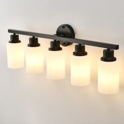 5-Light Matte Black Wall Lamps with White Glass Shades (No Bulbs) Sconce Lighting for Bedroom Living Room