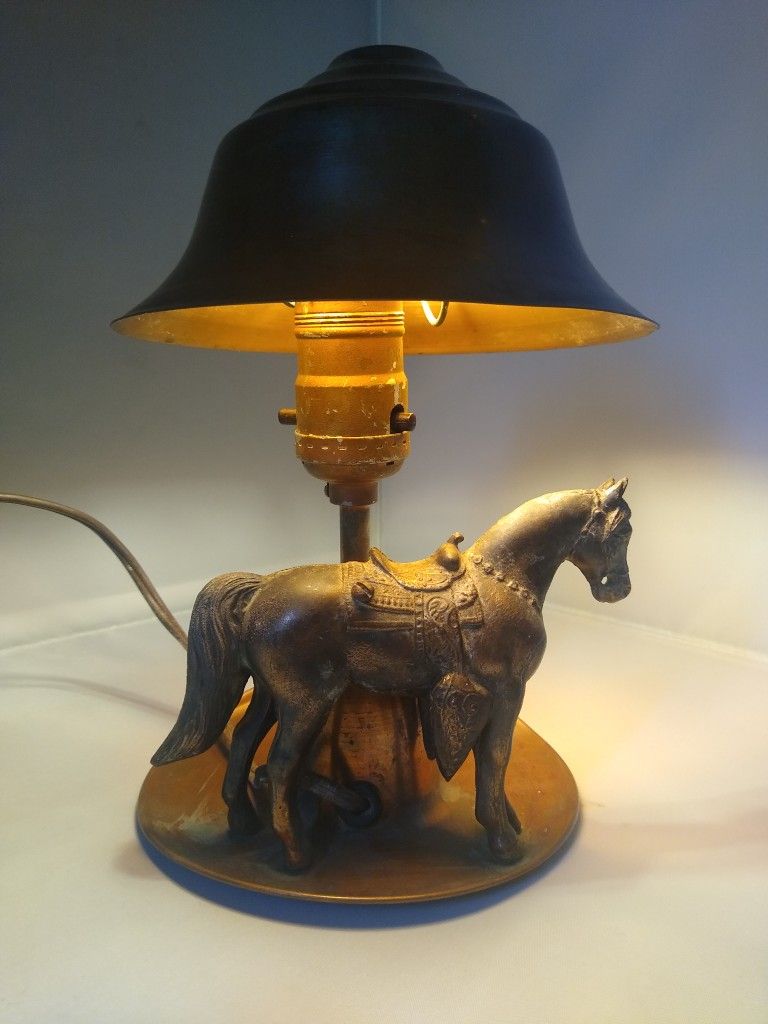 Vintage Mid-Century Copper Horse Cowboy Small Table Lamp (Works Great)