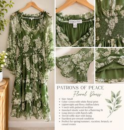 🌿 Patrons of Peace Green Floral Dress – Size S
