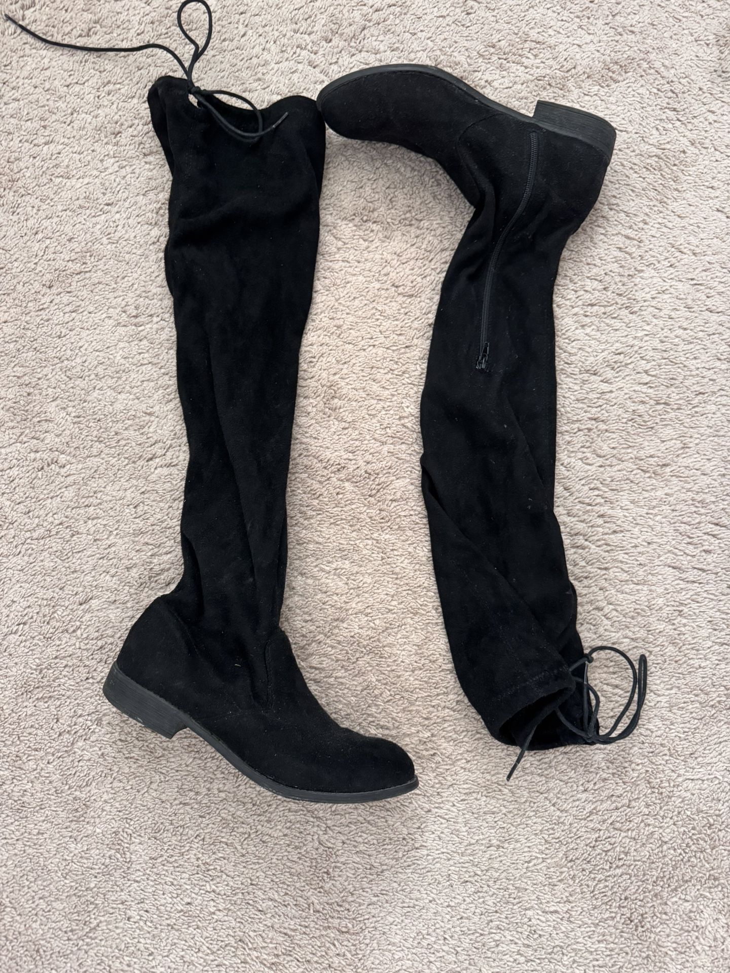Black Knee High Suede Boots