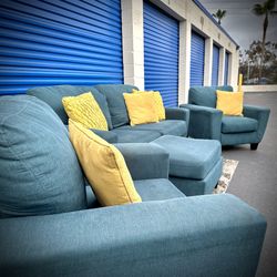 Teal Modern Sofa, Lounge Chair, and Ottoman Set