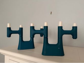 Pair of Teal Modular Candle Holders