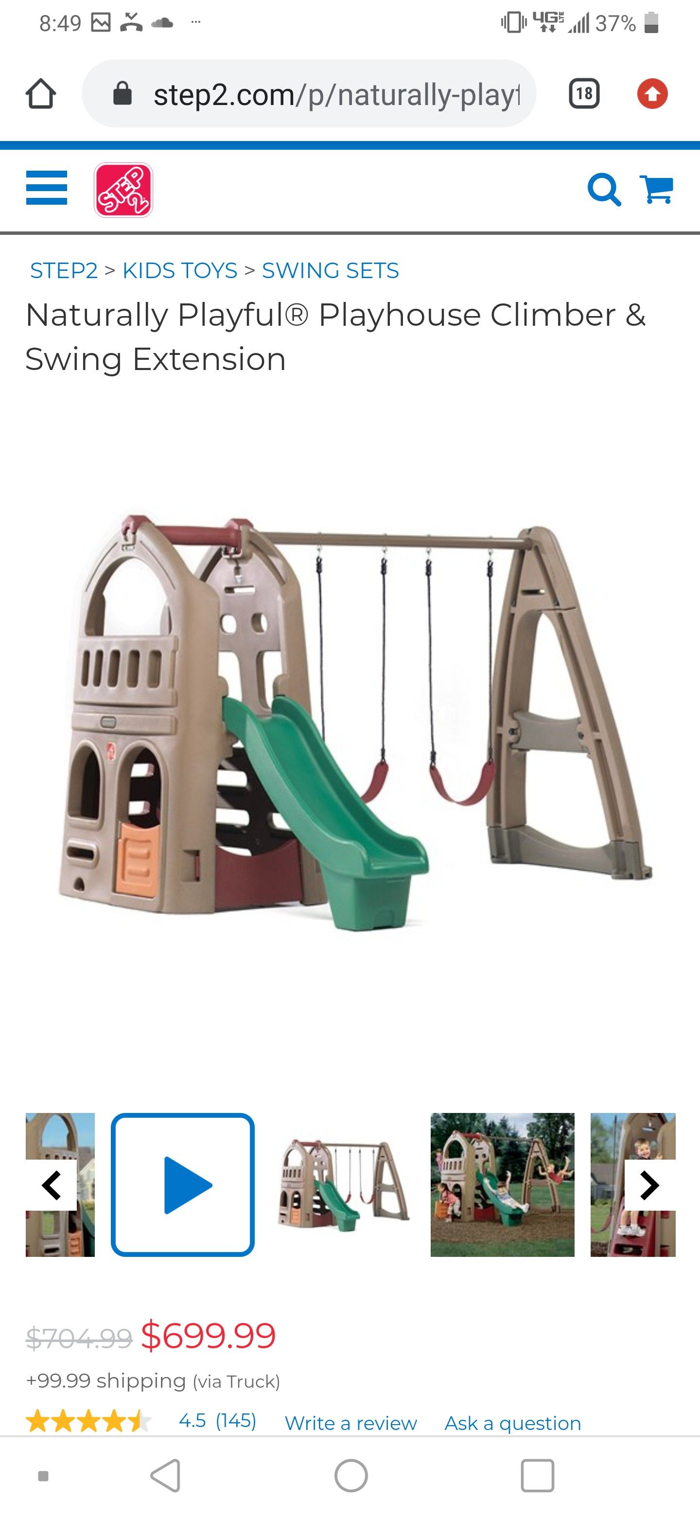 Step2 Naturally Playful® Playhouse Climber & Swing Extension; plastic swing set with slide