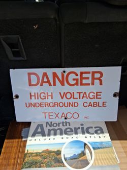 Vintage 15" x 8" - TEXACO HIGH VOLTAGE PORCELAIN SIGN