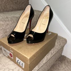 Louboutin Black Patent Leather Peep Toe Heels