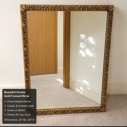 Vintage Ornate Gold Framed Wall Mirror – 28.5" x 36"