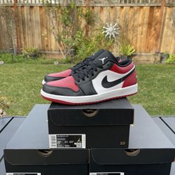 Nike Air Jordan 1 Low Shoes Bred Toe Black Red White 553558-612 Men's Size 10, 11.5, 12 & 13