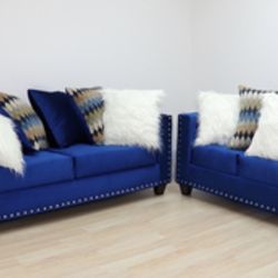 NEW Beautiful Blue Two Piece Sofa Set
