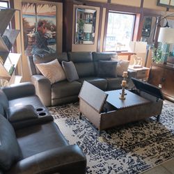 Roman Power Leather Sofa And Recliner 