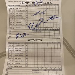 Diamond backs Athletics A’s Signed Autograph Line Up Sheet MLB Las Vegas 