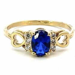 Woman’s Ladies 10k Yellow Gold CZ Cubic Zirconia Dark Blue Ring With Heart Accents Size 7 GP3116142