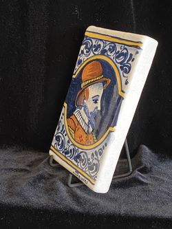 Italian Hand Painted Ceramic Tile With Stand