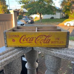 Vintage Coca-Cola Wooden Bottle Crate Yellow Red 1960s