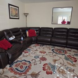 Leather Eclipse Florence Brown 6-Piece Power Reclining Sectional Sofa with Power Headrests and Console