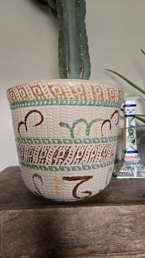 Peruvian Apple Cactus With Hand Painted And Glazed Clay Pot