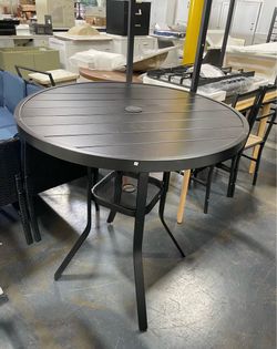 Assembled New 35.5" Round Outdoor Bar Table, Bar Height Patio Table with Adjustable Umbrella Hole