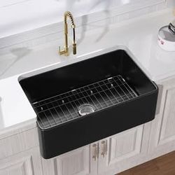 Miuara Farmhouse Sink 30 x 18 Inch Black Fireclay Apron Front Kitchen Sink