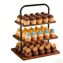 Limengya 3-Tier Wooden Cupcake Stand With Handle, Large Cake Stand For 52 Cupcakes, Portable Dessert Tower For Parties Weddings Birthdays