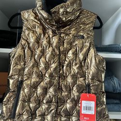 Brand New North Face Gold Puffer Vest, Size Small