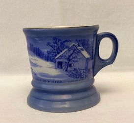 Vintage Currier & Ives The Old Homestead in Winter shaving mug coffee cup blue