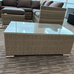 New! Resin Wicker Patio Coffee Table, Glass Top Coffee Table, Tempered Glass Coffee Table, Outdoor Furniture, Patio Furniture, Patio Set