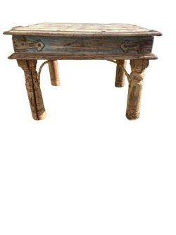 YELLOW BLUE  SHABBY CHIC WOODEN SIDE TABLE RUSTIC BOHEMIAN $20