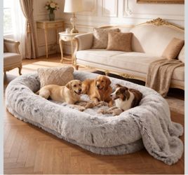 Dark Grey Human Dog Bed - 71''x45''x12'' Size Fits You and Pets Washable Faux Fur Pet Bed for People Doze Off, Napping Orthopedic Dog Bed, Present Plu