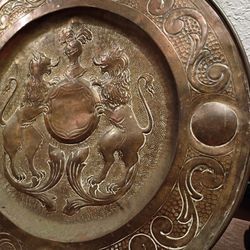 Vtg Vintage Antique Coat Of Arms Brass Large Wall Plaque