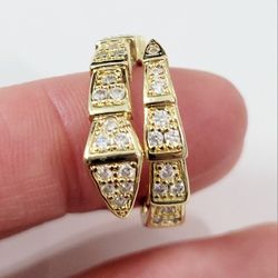 Cz diamond Gold plated women's lady's snake ring Cuff Band Gift