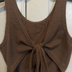 Brown Knit Tie Front Tank Top 