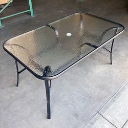 (New) $70 Rectangular 59x36x28” Outdoor Patio Metal Table Tempered Glass w/ Umbrella Hole