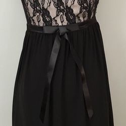  Women's Black Lace Babydoll Evening Dress Spaghetti Straps Bow Size 4 
