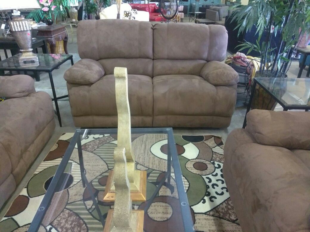 Pakage deal 3 pcs clot brown electric living room set