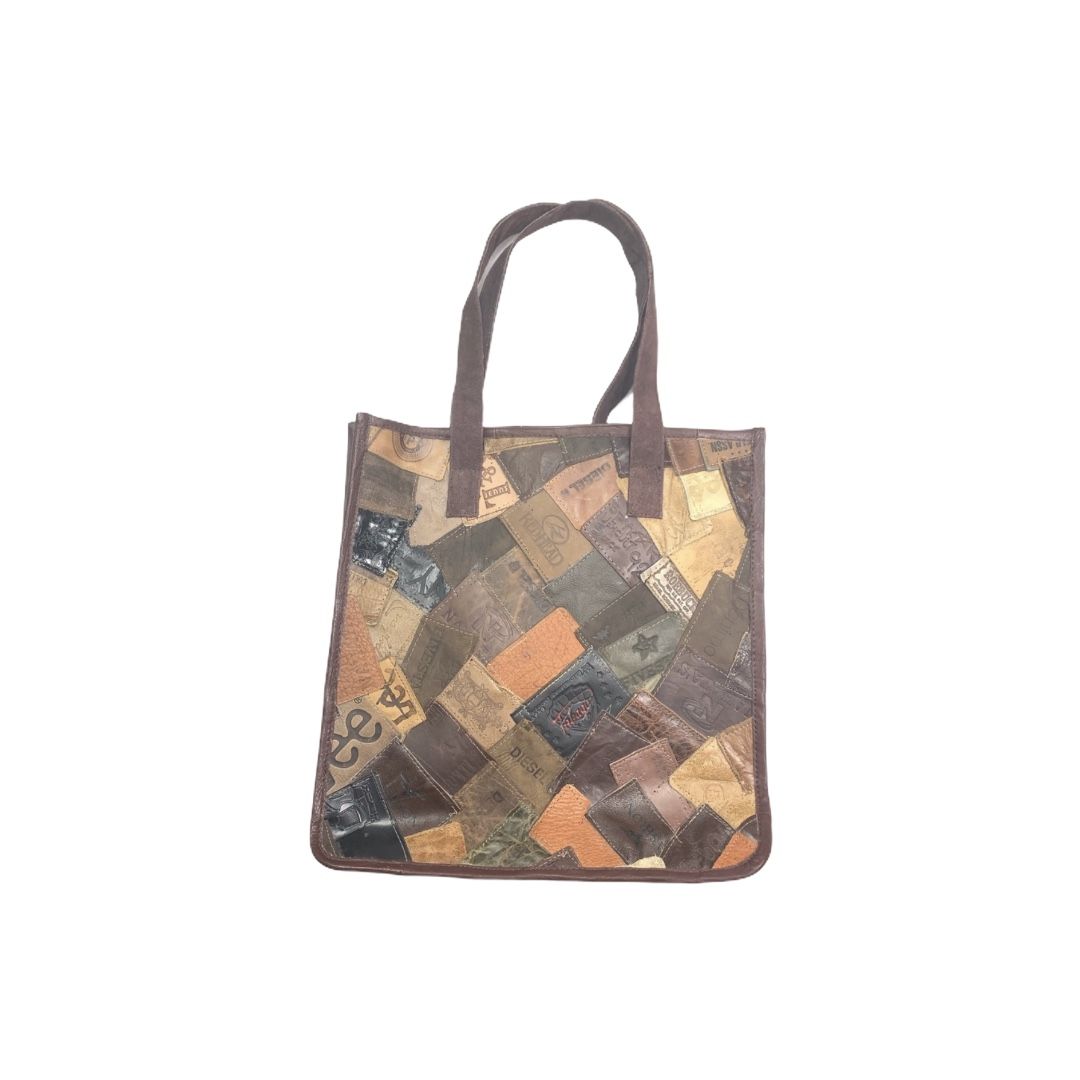 Vintage leather tag tote bag