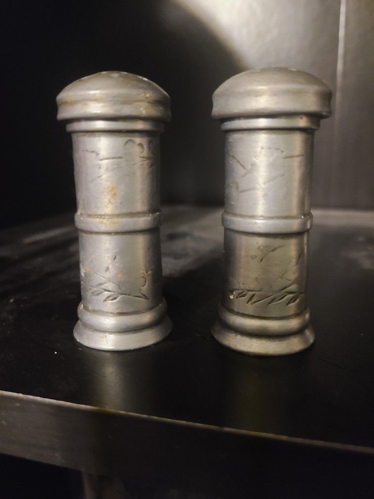 Antique Vintage Pewter Salt And Pepper Shakers 