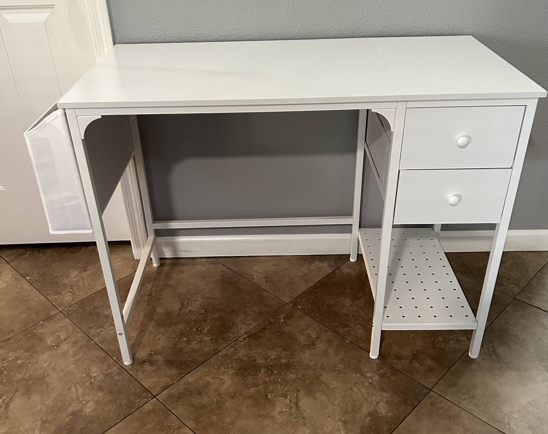 (New) 40” Wide White Computer Desk W/ 2 Drawers
