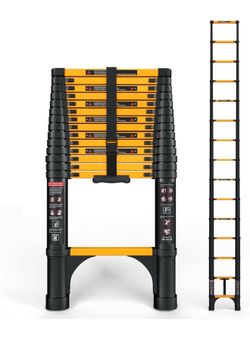SINMEIRUN Telescoping Ladder, 14.5 FT, Aluminum Extension Ladder, 330 lbs Capacity, Collapsible Multi-Purpose Ladder for Home, Roof and RV; Yellow