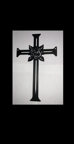 Beautiful Rose Adorned Metal Cross - Black