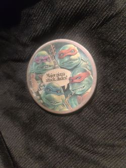 Vintage Teenage Mutant Ninja Turtle Big Holograph Button Pin Pizza Hut 1985 