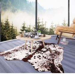 Premium Cowhide Rug, 4.6 x 5.2 Feet, Western Decor Faux Cowhide, Thickened Cow Print for Bedroom, Living Room, Home Office Decor